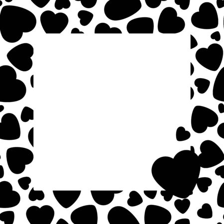 Frame With Black Heart On White Background. Graphic Design In The Concept of Love. Love Symbol And Emblem for Valentines Day, Wedding, Birthday and Holiday. Vector Card and Template with Copy Space.のイラスト素材
