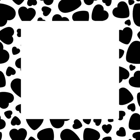 Frame With Black Heart On White Background. Graphic Design In The Concept of Love. Love Symbol And Emblem for Valentines Day, Wedding, Birthday and Holiday. Vector Card and Template with Copy Space.のイラスト素材