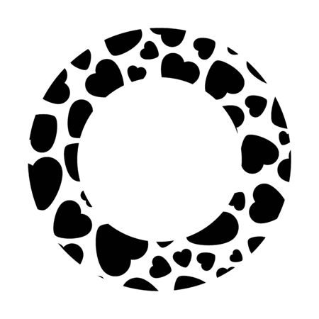 Frame With Black Heart On White Background. Graphic Design In The Concept of Love. Love Symbol And Emblem for Valentines Day, Wedding, Birthday and Holiday. Vector Card and Template with Copy Space.のイラスト素材