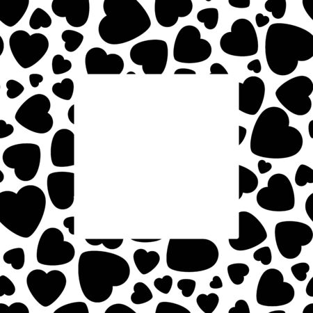 Frame With Black Heart On White Background. Graphic Design In The Concept of Love. Love Symbol And Emblem for Valentines Day, Wedding, Birthday and Holiday. Vector Card and Template with Copy Space.のイラスト素材