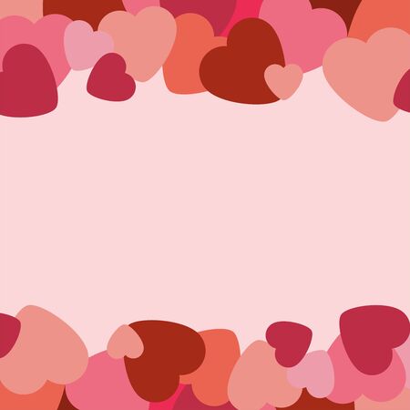 Frame With Red Hearts On Pink Background. Graphic Design In The Concept of Love. Love Symbol And Emblem for Valentines Day, Wedding, Birthday and Holiday. Vector Card and Template with Copy Space.のイラスト素材
