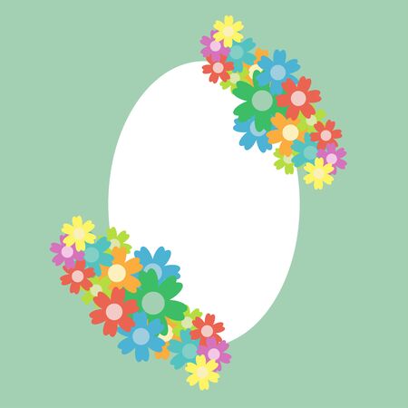 Colored simple flower bouquet on background. Frame with decoration. Card for wedding, birthday, holiday. Vector backdrop illustration.のイラスト素材