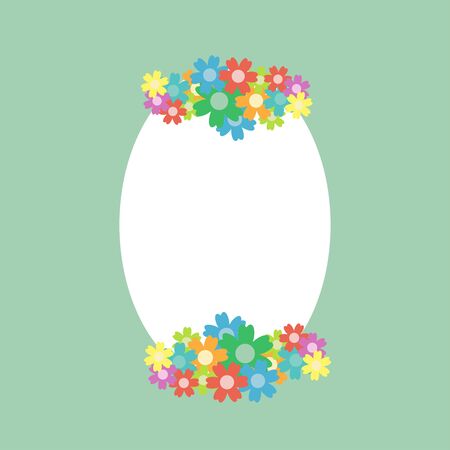 Colored simple flower bouquet on background. Frame with decoration. Card for wedding, birthday, holiday. Vector backdrop illustration.のイラスト素材