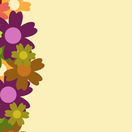 Colored simple flower bouquet on blue background. Frame with decoration. Card for wedding, birthday, holiday. Vector backdrop illustration.のイラスト素材