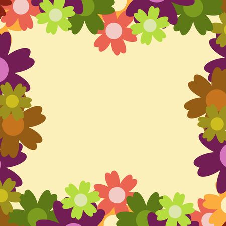 Colored simple flower bouquet on blue background. Frame with decoration. Card for wedding, birthday, holiday. Vector backdrop illustration.のイラスト素材