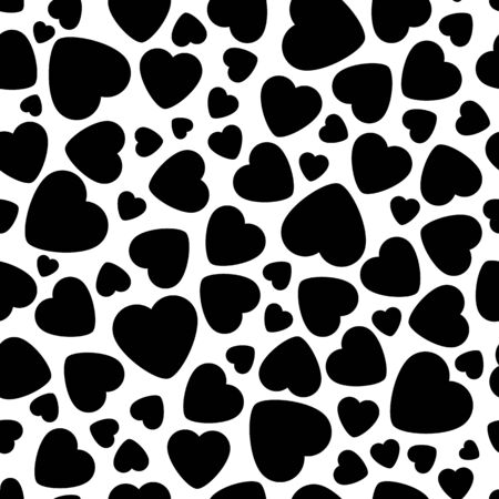 Vector Seamless Pattern With Black Hearts On White Background. Graphic Design In The Concept of Love. Card And Banner for Valentines Day, Wedding, Birthday and Holiday.のイラスト素材