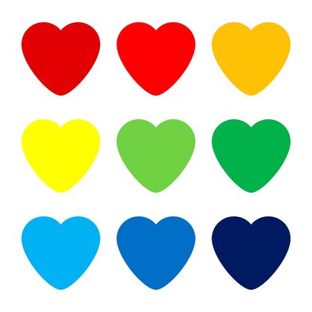 Isolated Vector Colored Hearts on White Background. Graphic Design In The Concept of Love. Love Symbol And Emblem for Valentines Day, Wedding, Birthday and Holiday.のイラスト素材