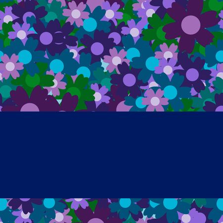 Colored simple flower bouquet on blue background. Frame with decoration. Card for wedding, birthday, holiday. Vector backdrop illustration.のイラスト素材