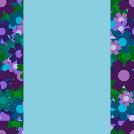Colored simple flower bouquet on blue background. Frame with decoration. Card for wedding, birthday, holiday. Vector backdrop illustration.のイラスト素材