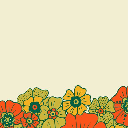 Colored simple flower bouquet on color background. Frame with decoration. Card for wedding, birthday, holiday. Vector backdrop illustration.のイラスト素材