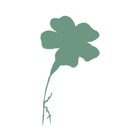 Green Hand-Drawn Isolated Flower Silhouette. Monochrome Botanical Plant Illustration in Sketch Style. Thin-leaved Marigolds for Print, Tattoo, Design, Holiday, Wedding and Birthday Card.の写真素材