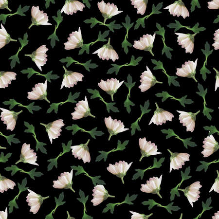 Photo and Digital Seamless Pattern with Nature Chrysanthemums Flowers. Digital Mixed Media Artwork. Endless Motif for Textile Decor and Design.の写真素材