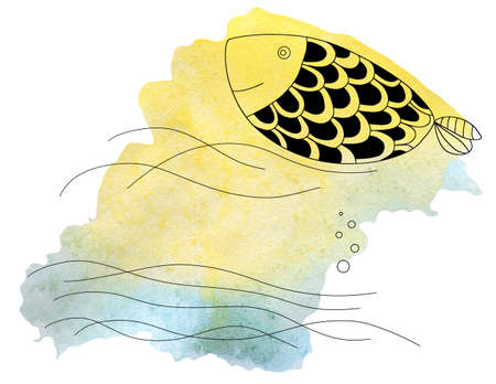 Colorful Watercolor Cute Fish with Zenart Style.の写真素材