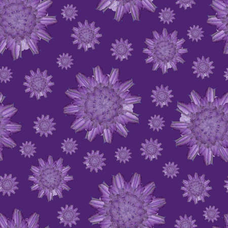 Floral Repeat Pattern. Violet Flower on Purple Background.