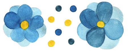 Set of Watercolor Blue Flower Isolated on White Background.の写真素材