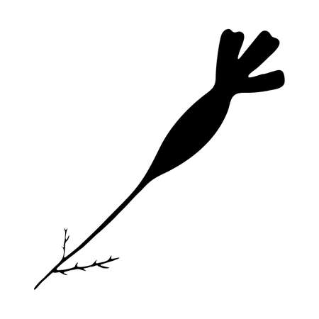 Black and White Hand Drawn Marigold Flower Bud Silhouette Isolated on White Background.のイラスト素材