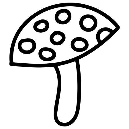 Cartoon Doodle Mushroom. Icon Vector. Outline Simple Vector Illustration. Fire Mushroom Comic Line Art.のイラスト素材