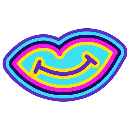 Colorful Cartoon Doodle Lips. Icon Vector. Simple Vector Illustration. Lips Comic Line Art.のイラスト素材