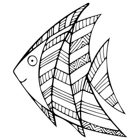 Illustration in zen art style with abstract fish.のイラスト素材