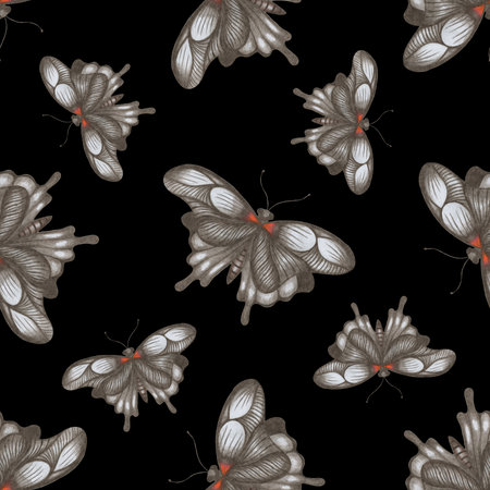 Seamless Pattern with Colorful Butterflies on Black Background.の写真素材