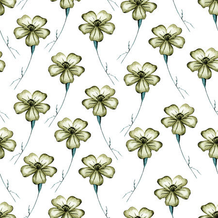 Seamless Pattern with Hand Drawn Marigold Flower.の写真素材