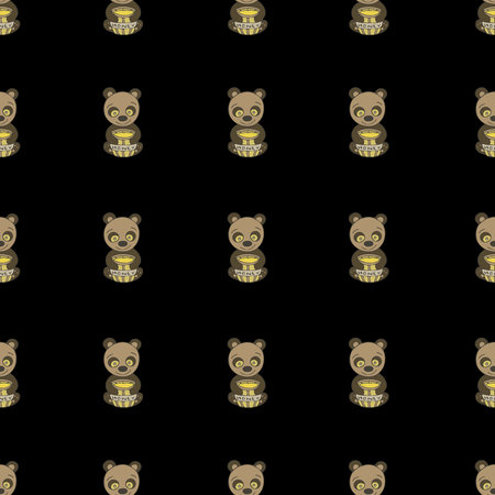 Bear With Honey Seamless Pattern. Digital Paper with Bear Illustration.の写真素材