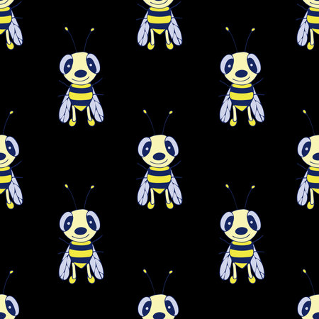 Cute Bee Seamless Pattern. Digital Paper with Wasps Illustration.の写真素材