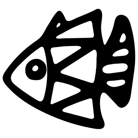 Hand Drawn Black and White Fish Icon Isolated on White Background.の写真素材