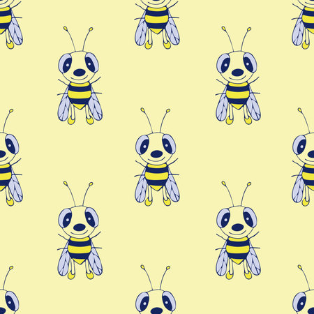 Cute Bee Seamless Pattern. Digital Paper with Wasps Illustration.の写真素材