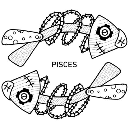 Pisces Zodiac Sign Coloring Page. Coloring Book in Steampunk Style.の写真素材