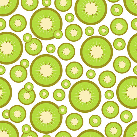Green Kiwi Fruits Digital Paper. Kiwi on White Background.の写真素材