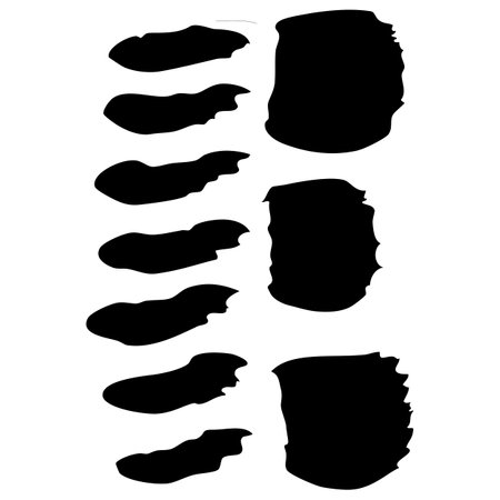 Set of Black Vector Brush Doodle Strokes. Vector Paintbrush Set. Grunge Design Elements. Rectangle Text Boxes. Ink Splatters. Grungy Painted Objects.のイラスト素材