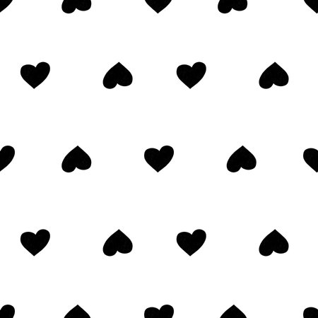 Seamless Pattern with Hearts. Hand Drawn Valentines Background. Black Hearts on White Background. Digital Paper Drawn by Colored Pencils.の写真素材