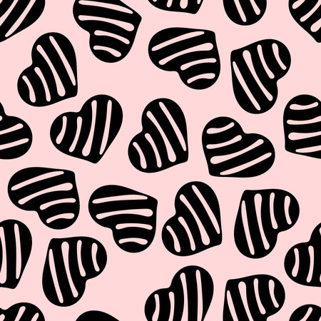 Hand Drawn Seamless Patterns with Hearts in Doodle Style.