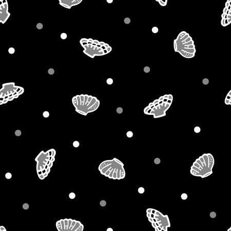 Seamless Pattern with Hand Drawn Scallop Sea Shells. Beautiful Marine Design Elements.の写真素材