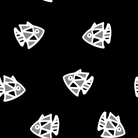 Hand Drawn Fishes Seamless Pattern. Underwater World Background.の写真素材