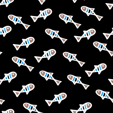 Hand Drawn Small Fishes Seamless Pattern. Underwater World Background.の写真素材