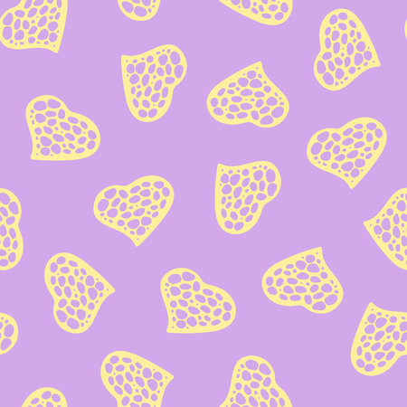 Hand Drawn Seamless Patterns with Hearts in Doodle Style.
