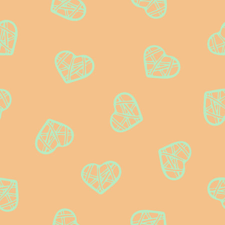 Hand Drawn Seamless Patterns with Hearts in Doodle Style.