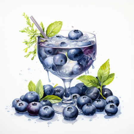 Cocktail Day with Blueberryand Mint Leaves.の素材