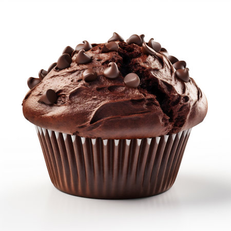 Fresh Baked Single Chocolate Muffin Isolated on White Background.の素材