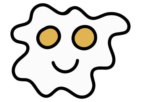Food Sticker. Illustration Merges Design and Appetite with Cartoon Fried Egg Isolated on White Background.の写真素材