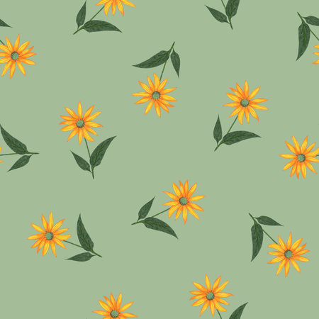 Topinambur Flower Seamless Pattern. Floral Digital Paper.の写真素材
