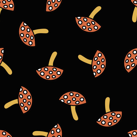 Seamless Pattern with Mushroom Fly Agaric. Red Mushroom with White Spots. Toxic Mushroom Repeating Background.の写真素材