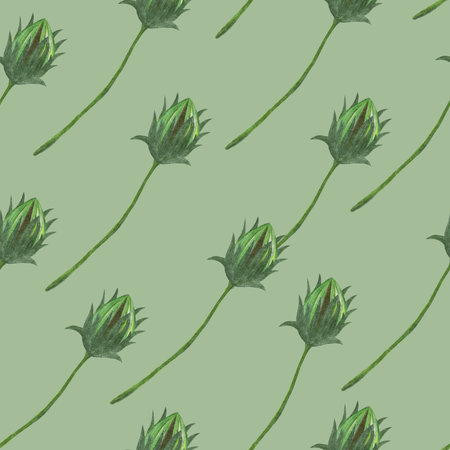 Topinambur Flower Bud Seamless Pattern. Floral Digital Paper.の写真素材