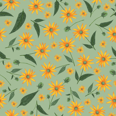 Topinambur Flower Seamless Pattern. Floral Digital Paper.の写真素材