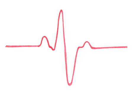 Red heartbeat scribble line on white background with varying thickness and bumps