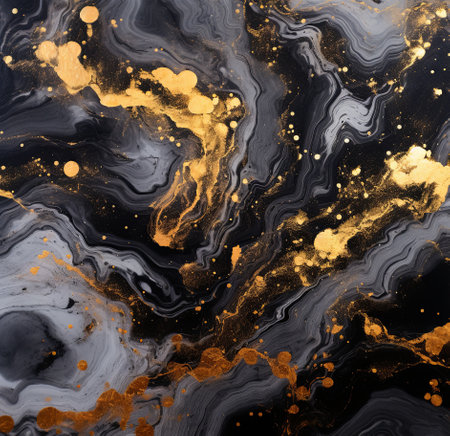 Contemporary Abstract Art in Black, Gold, and White. Ideal for Stylish Home or Office Decor.の素材