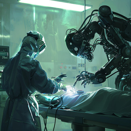 Surgeon and Robot Collaborating for Precise Surgery on Patient with Advanced Technology Assistanceの素材