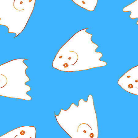 Funny Ghosts Drawn with Crayon. Seamless Pattern Cute Halloween Illustration.の写真素材